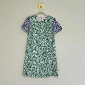 Ann Taylor Petite Floral Dress 2P Green Blue White Flutter Sleeves Office Career